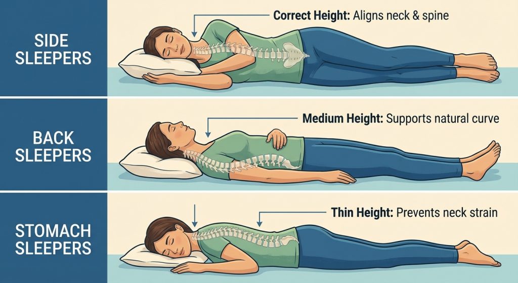 Pillow height for sidesleepers backsleepers stomachsleepers